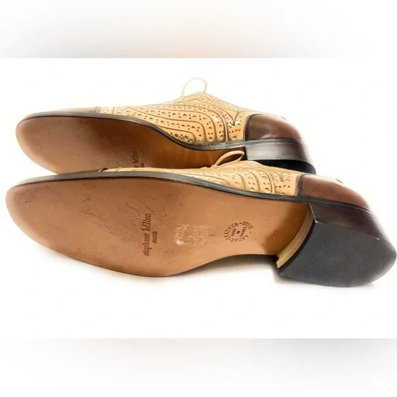 Stephane Kelian Paris TwoTone Oxford Tan & Brown Brogue Leather Classics Women 9 - Picture 4 of 10